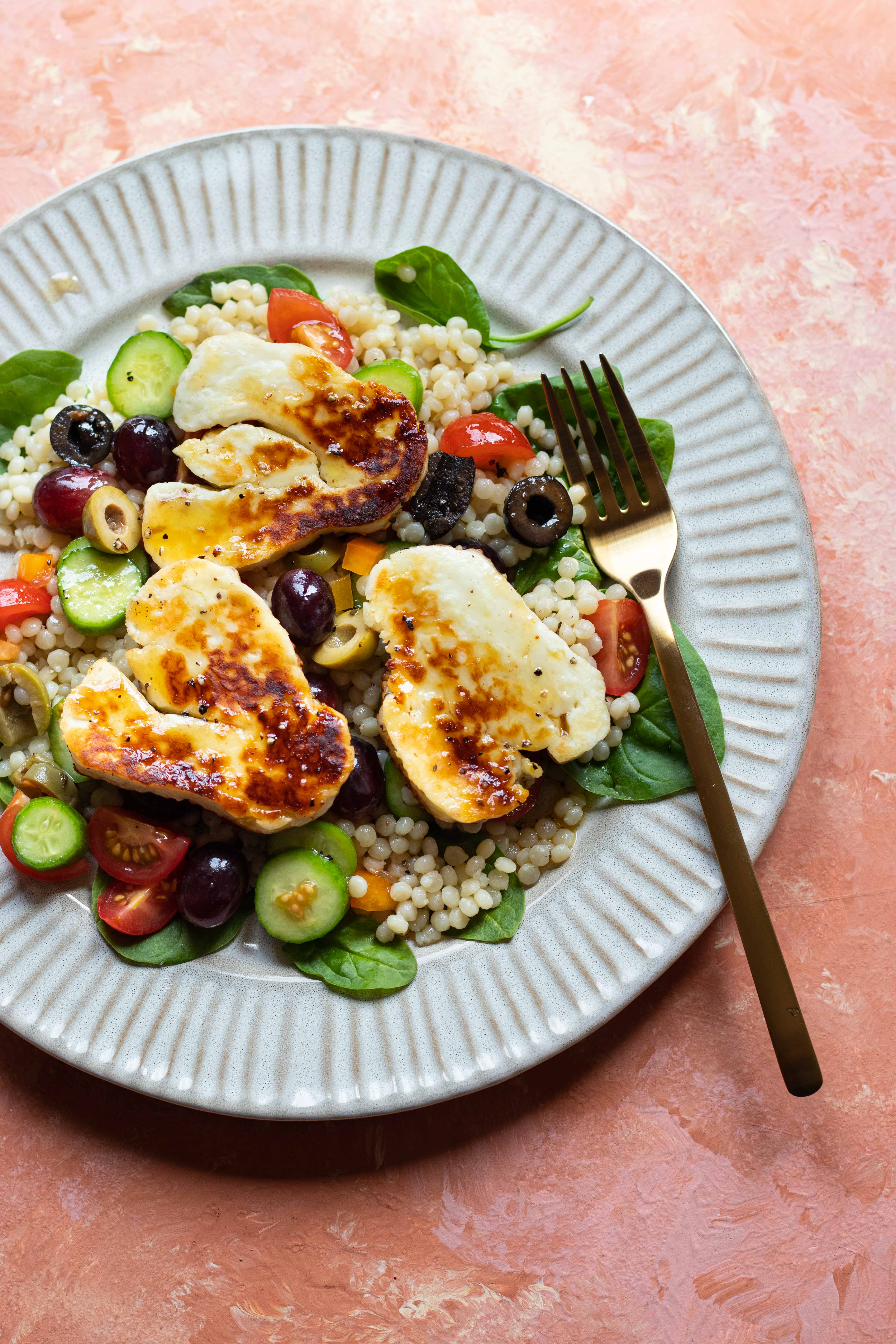 Grilled Halloumi couscous salad