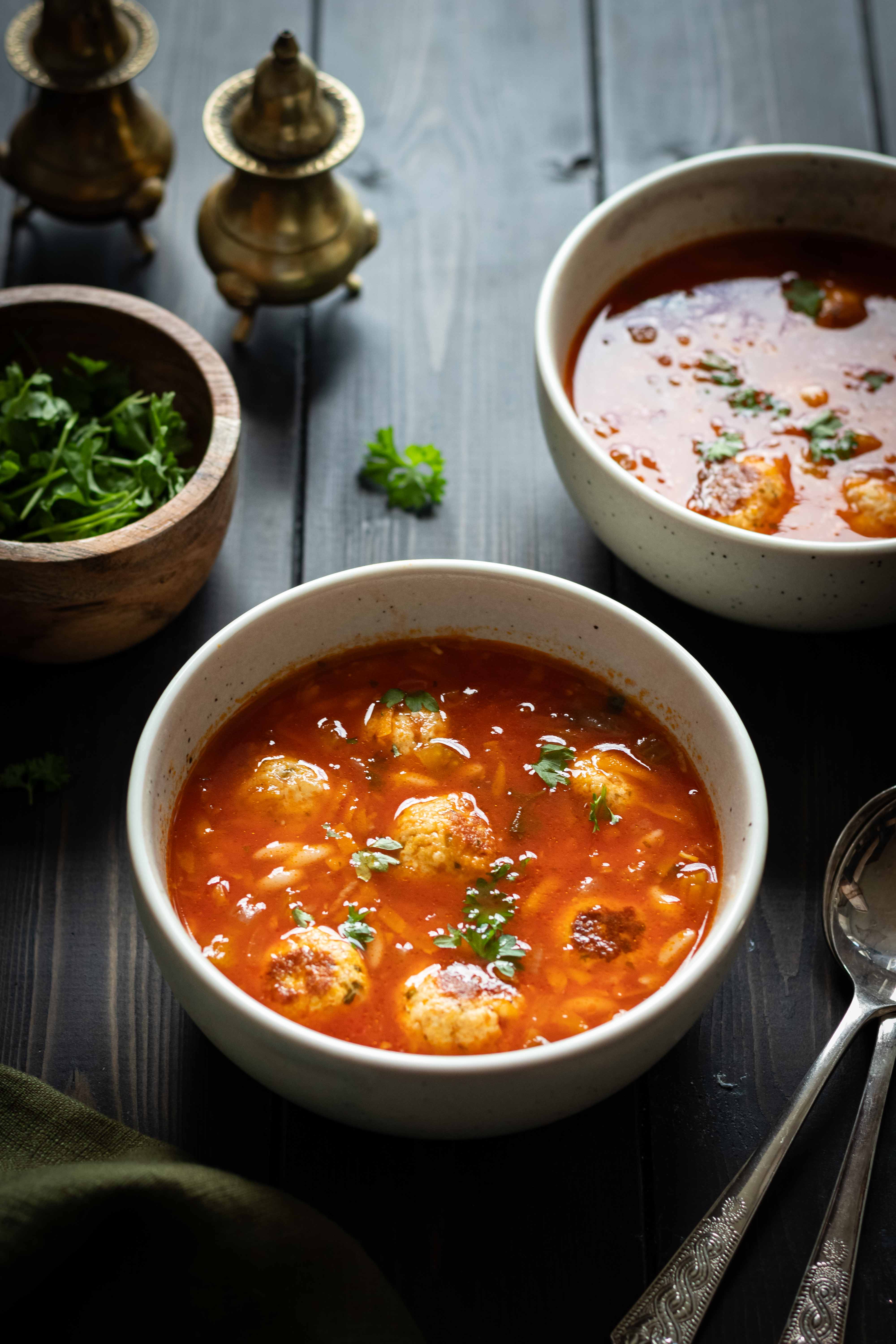 Chicken meatballs and orzo soup 