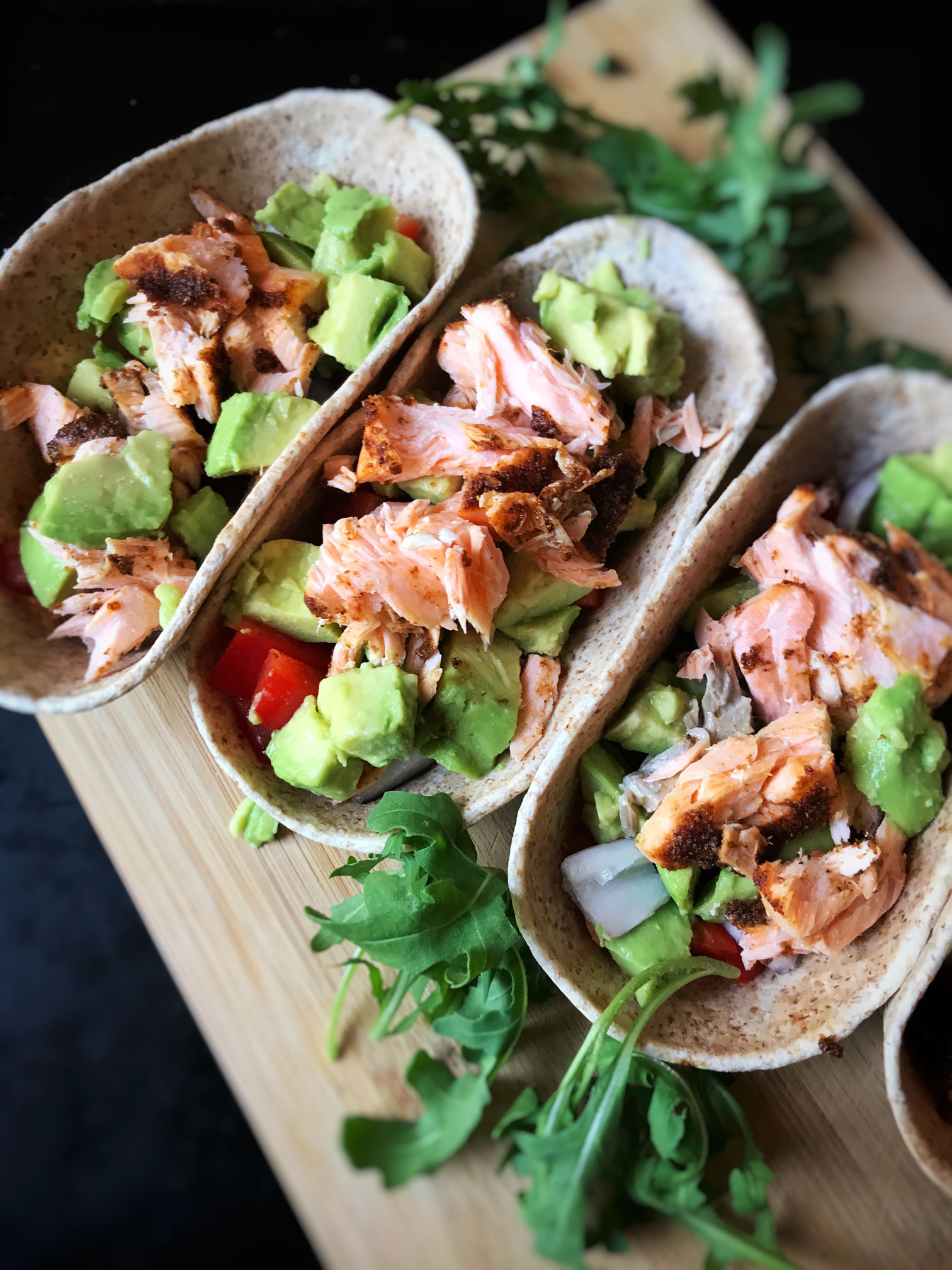 Salmon Fish Tacos with wholewheat taco shells Soulful