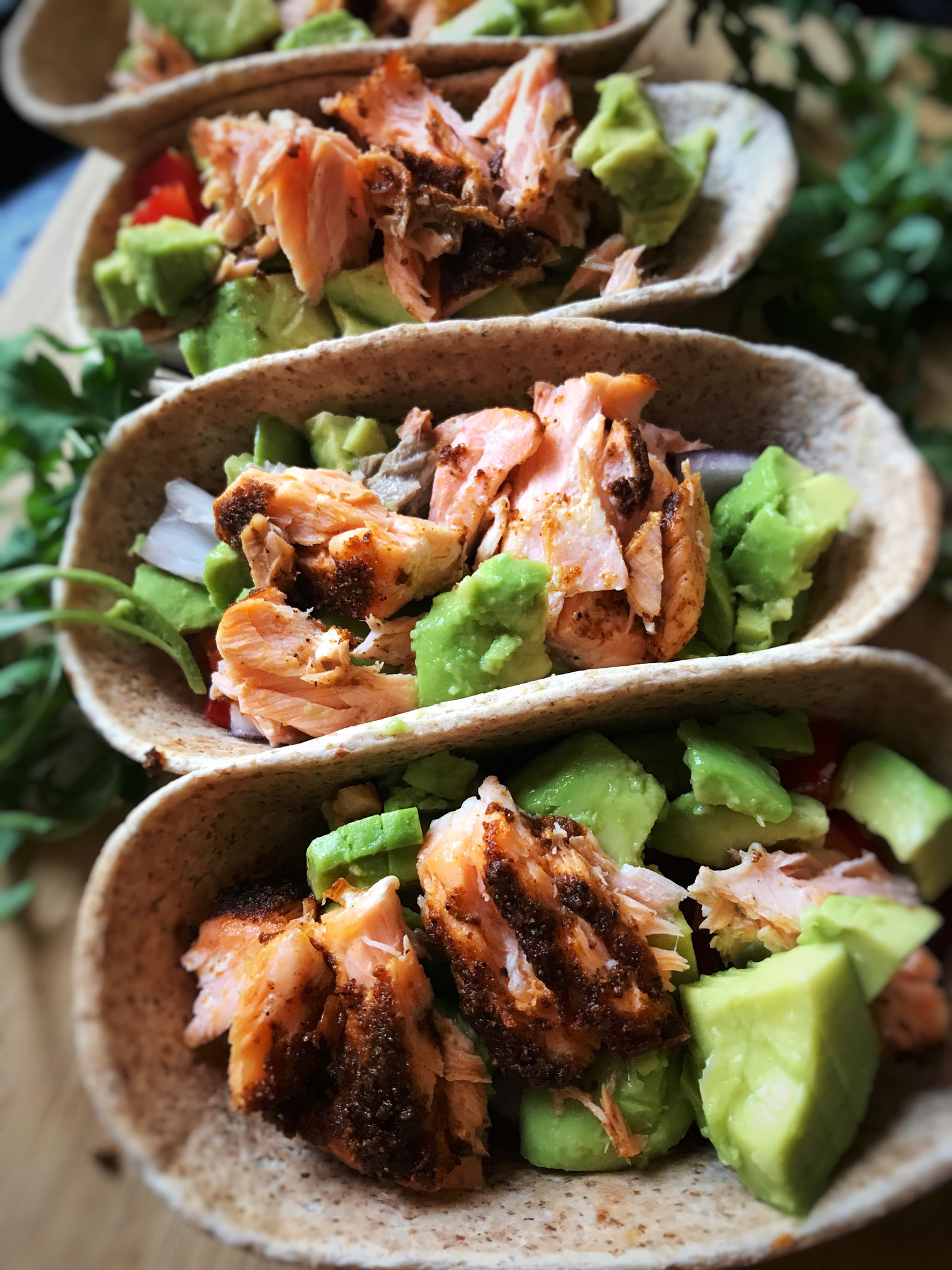 Salmon Fish Tacos with wholewheat taco shells Soulful