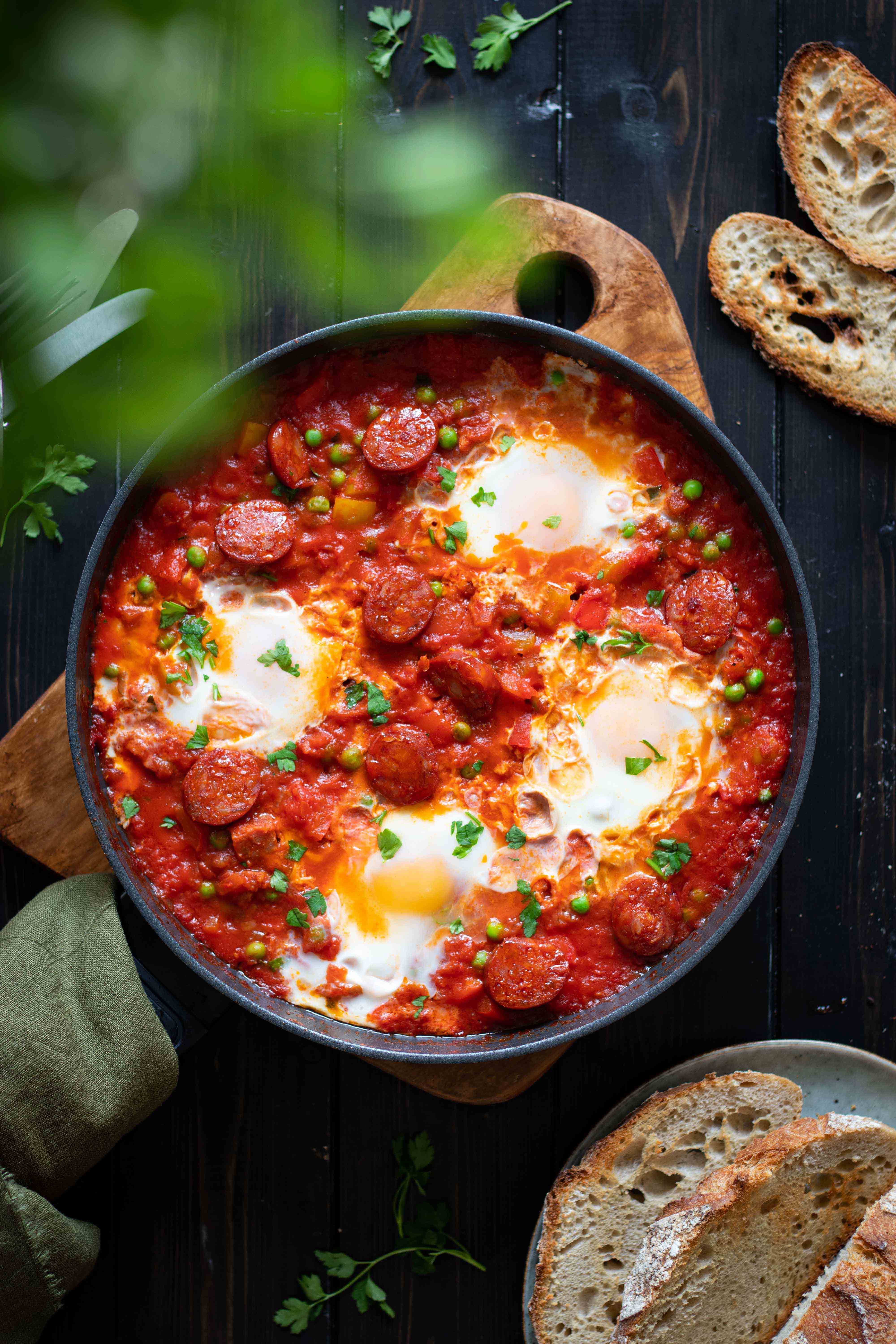 Baked Eggs And Chorizo Spanish Inspired Huevos A La Flamenca 