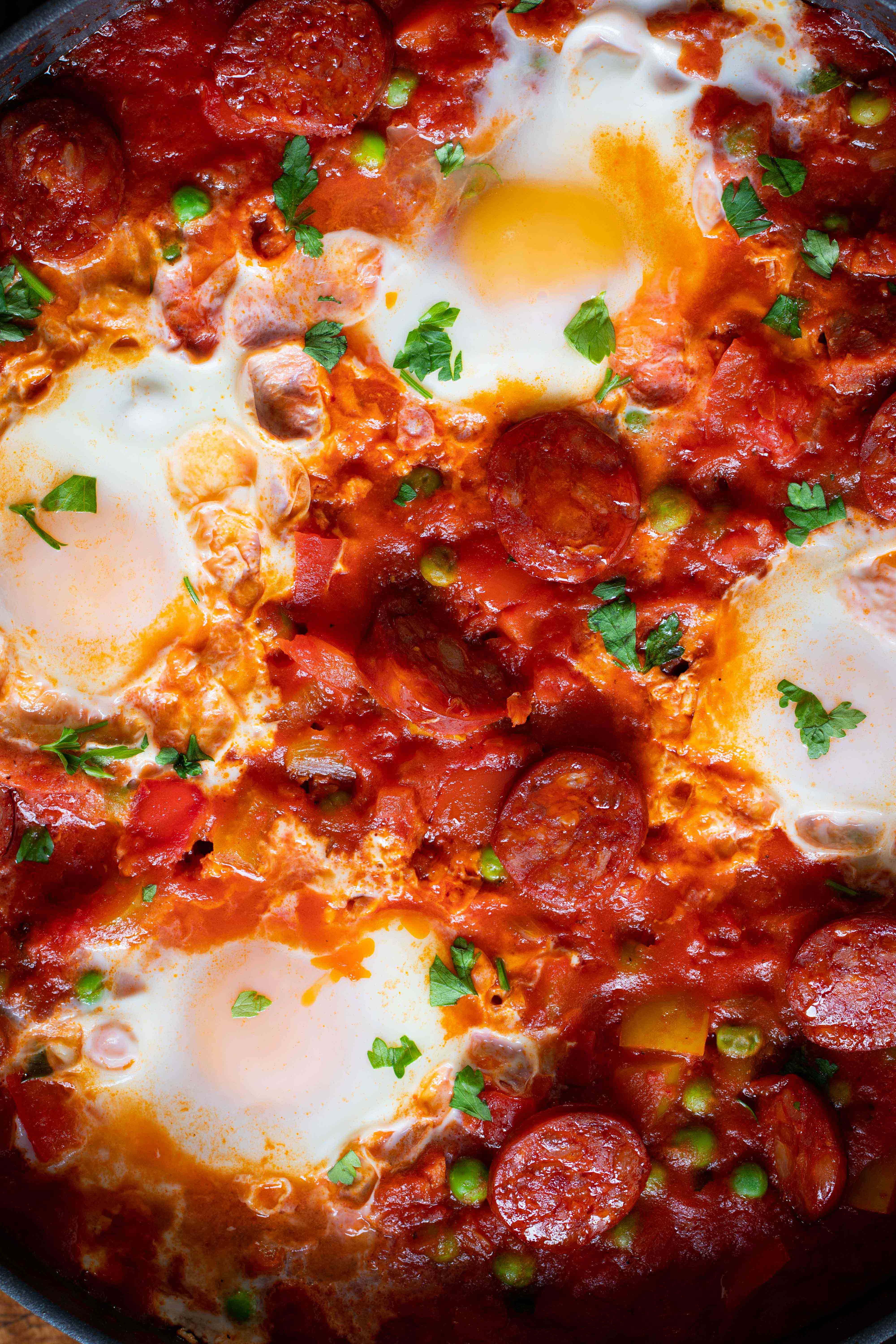 Baked Eggs And Chorizo Spanish Inspired Huevos A La Flamenca 