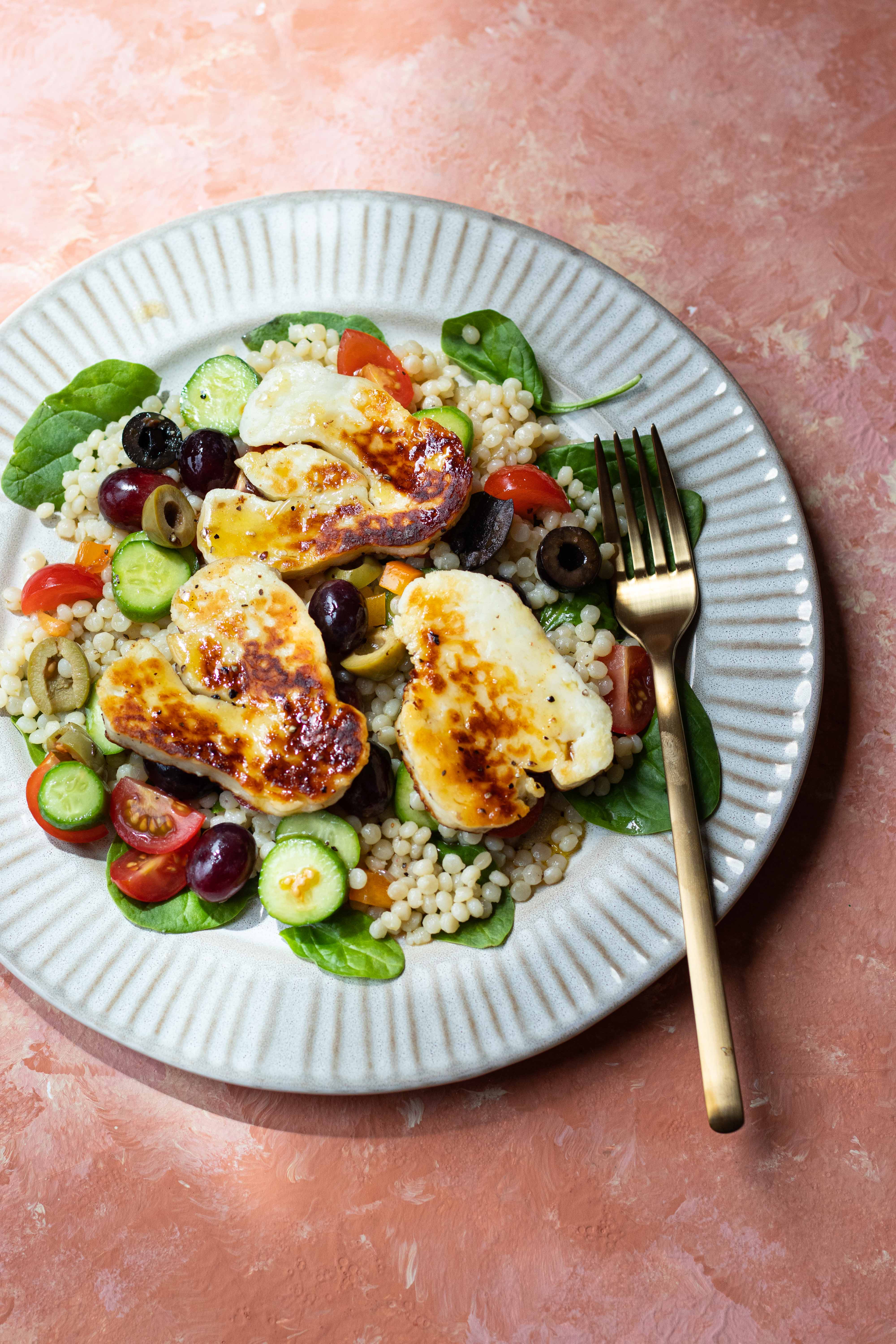 Grilled Halloumi couscous salad