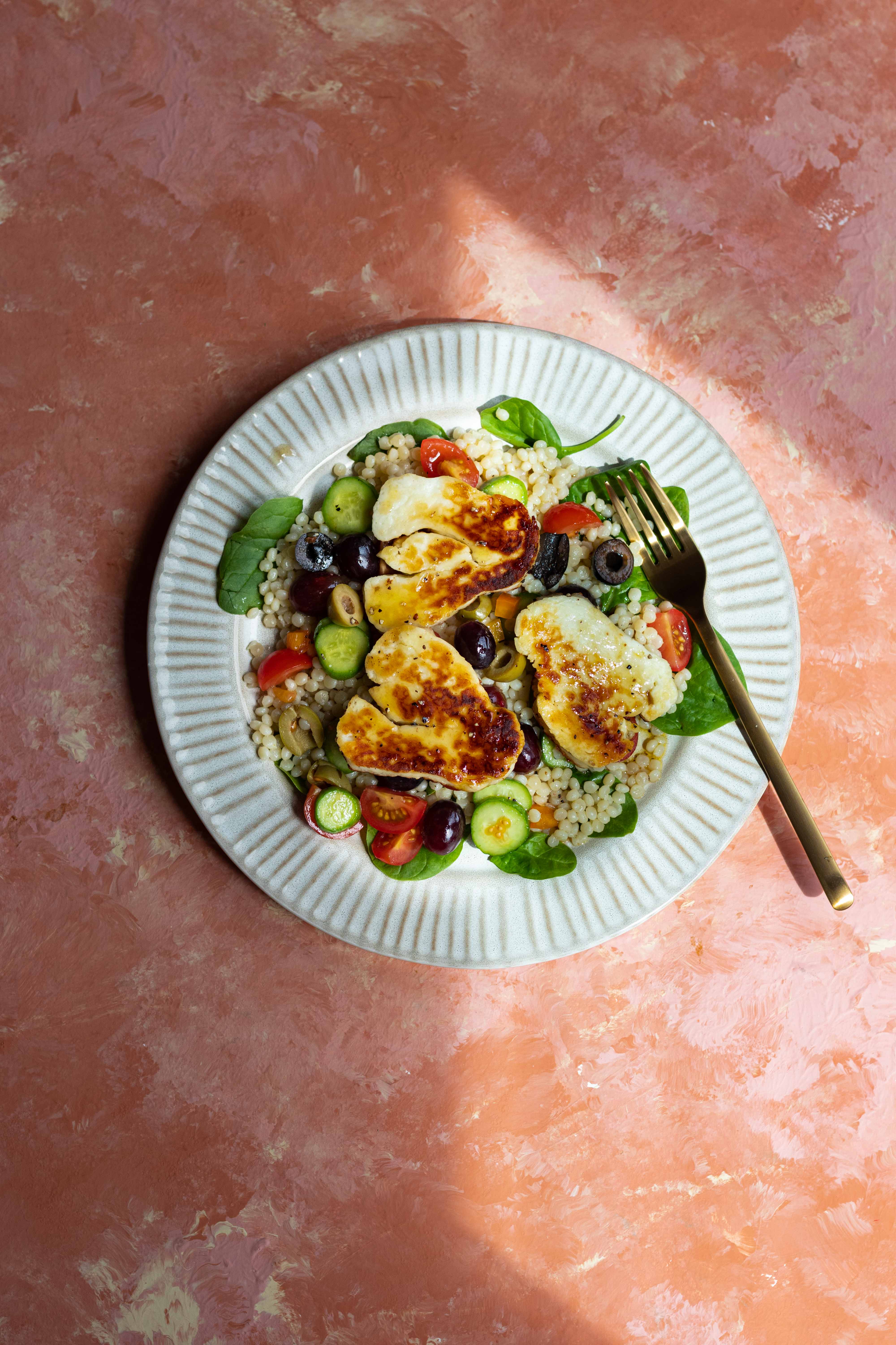 Grilled Halloumi couscous salad