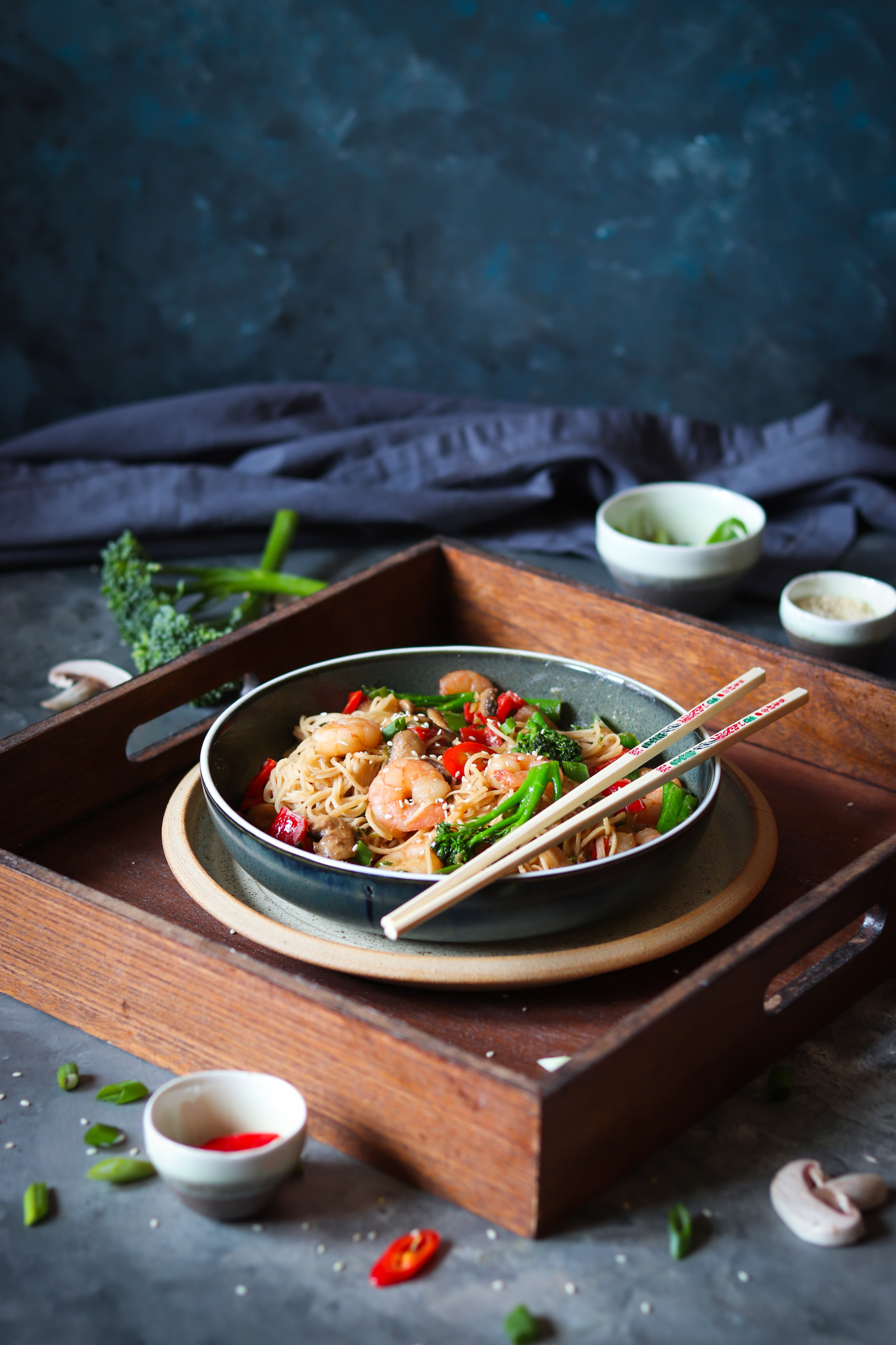 Miso prawns and veggie noodles