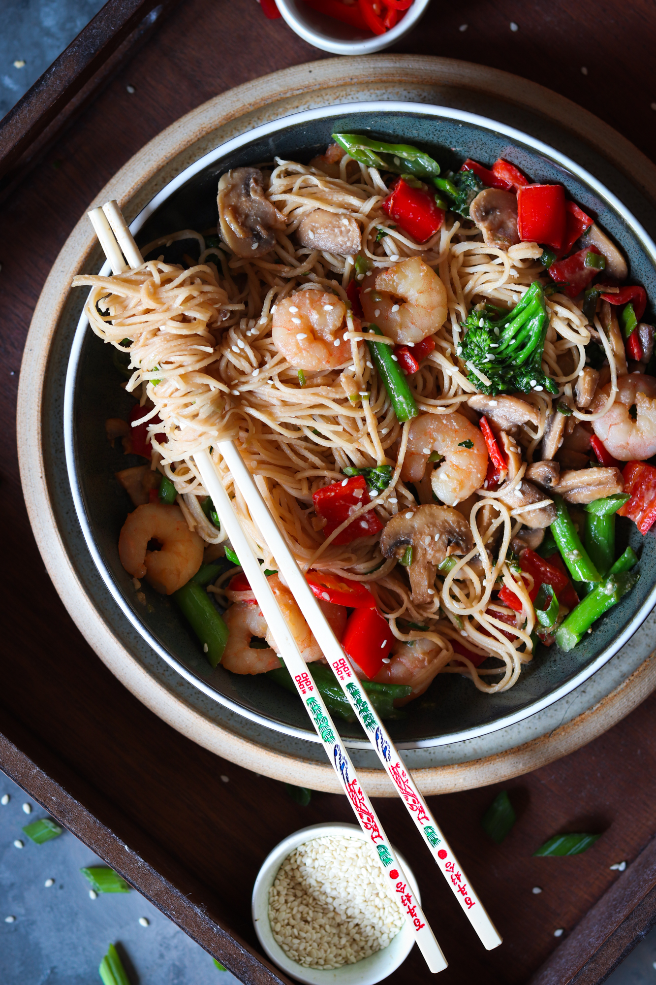 Miso prawns and veggie noodles