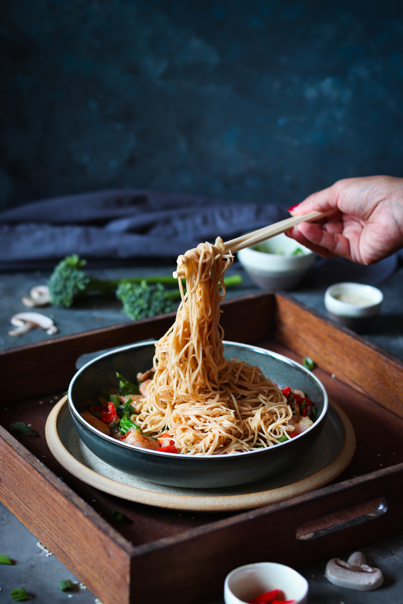 Miso prawns and veggie noodles