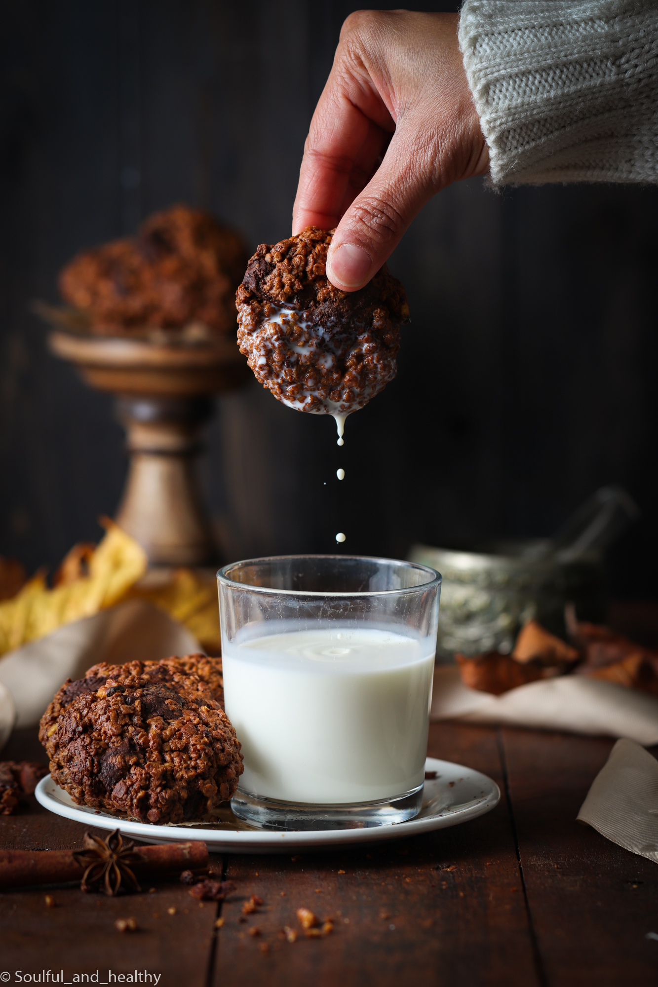 Pumpkin spiced dark chocolate chunks oats cookies