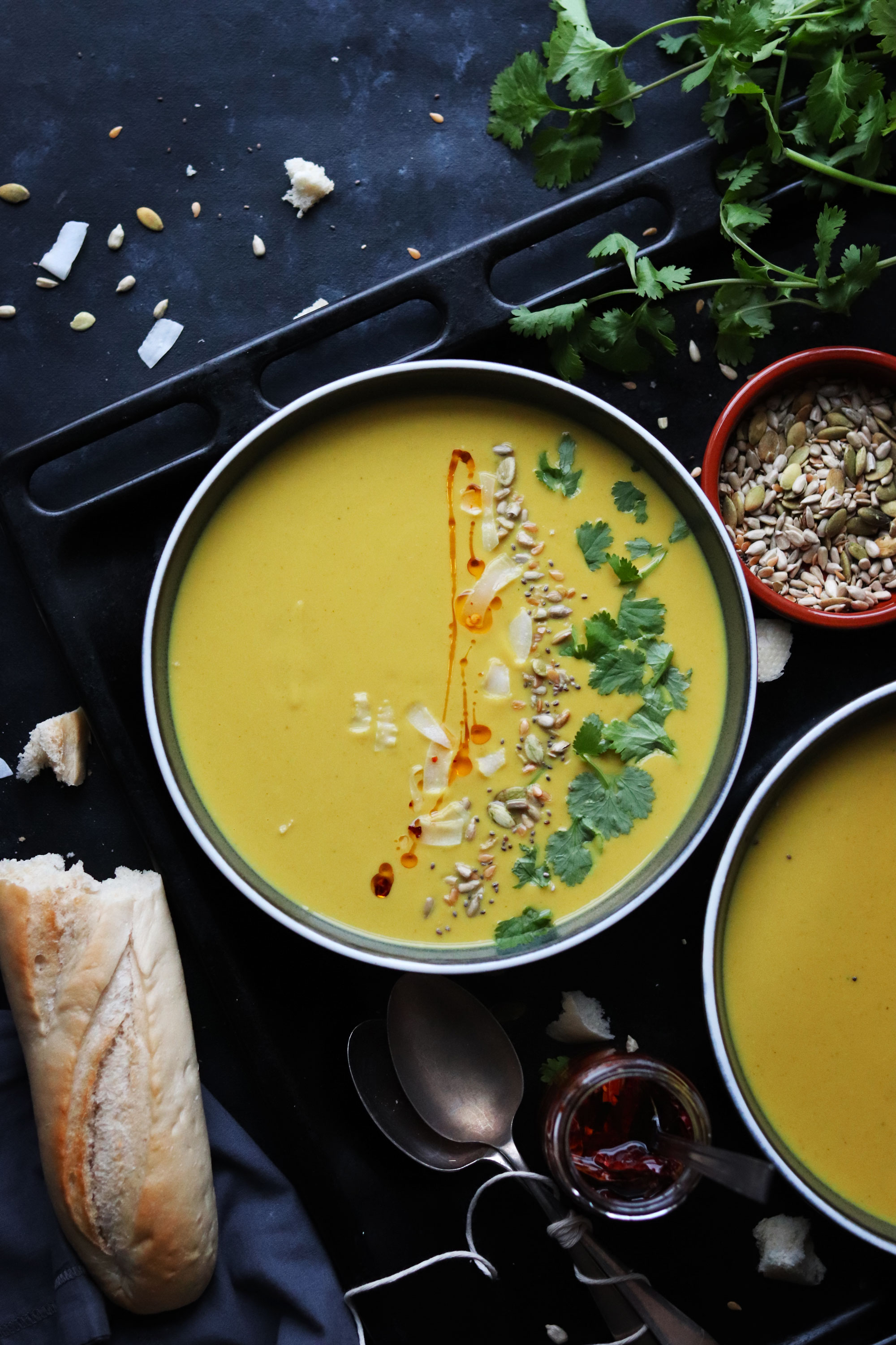 Roasted turmeric cauliflower soup with coconut cream