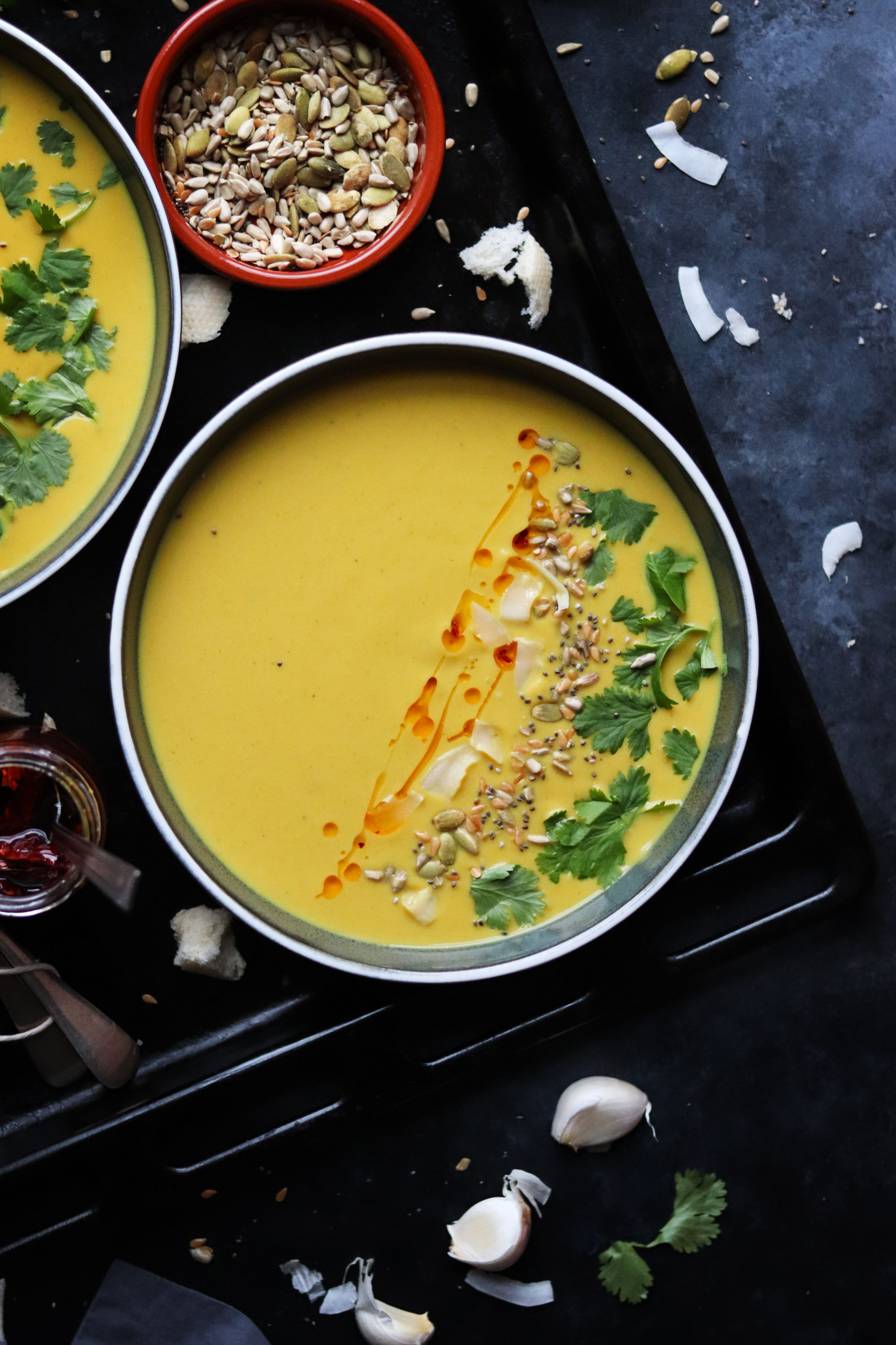 Roasted turmeric cauliflower soup with coconut cream