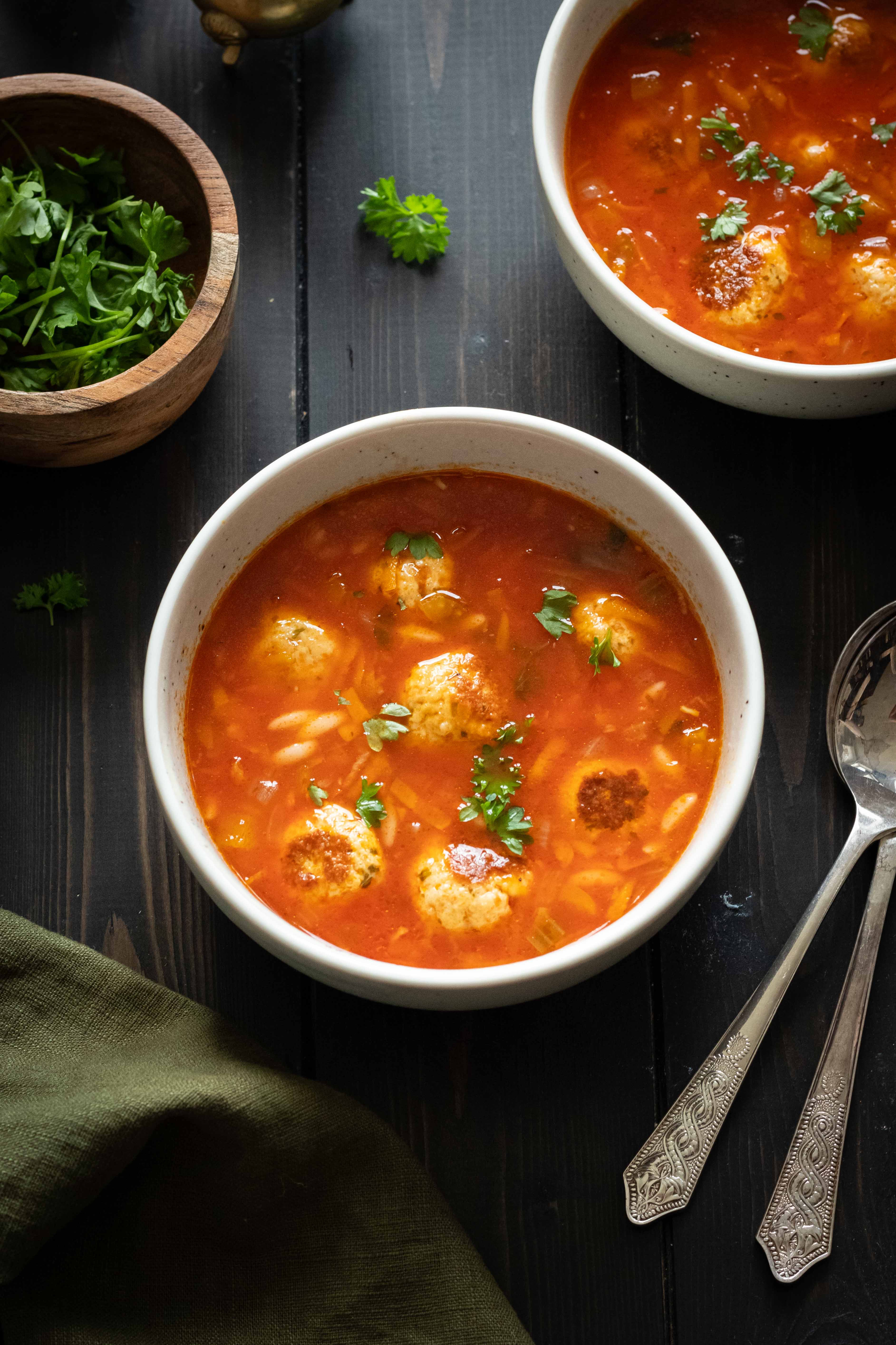 Chicken meatballs and orzo soup 