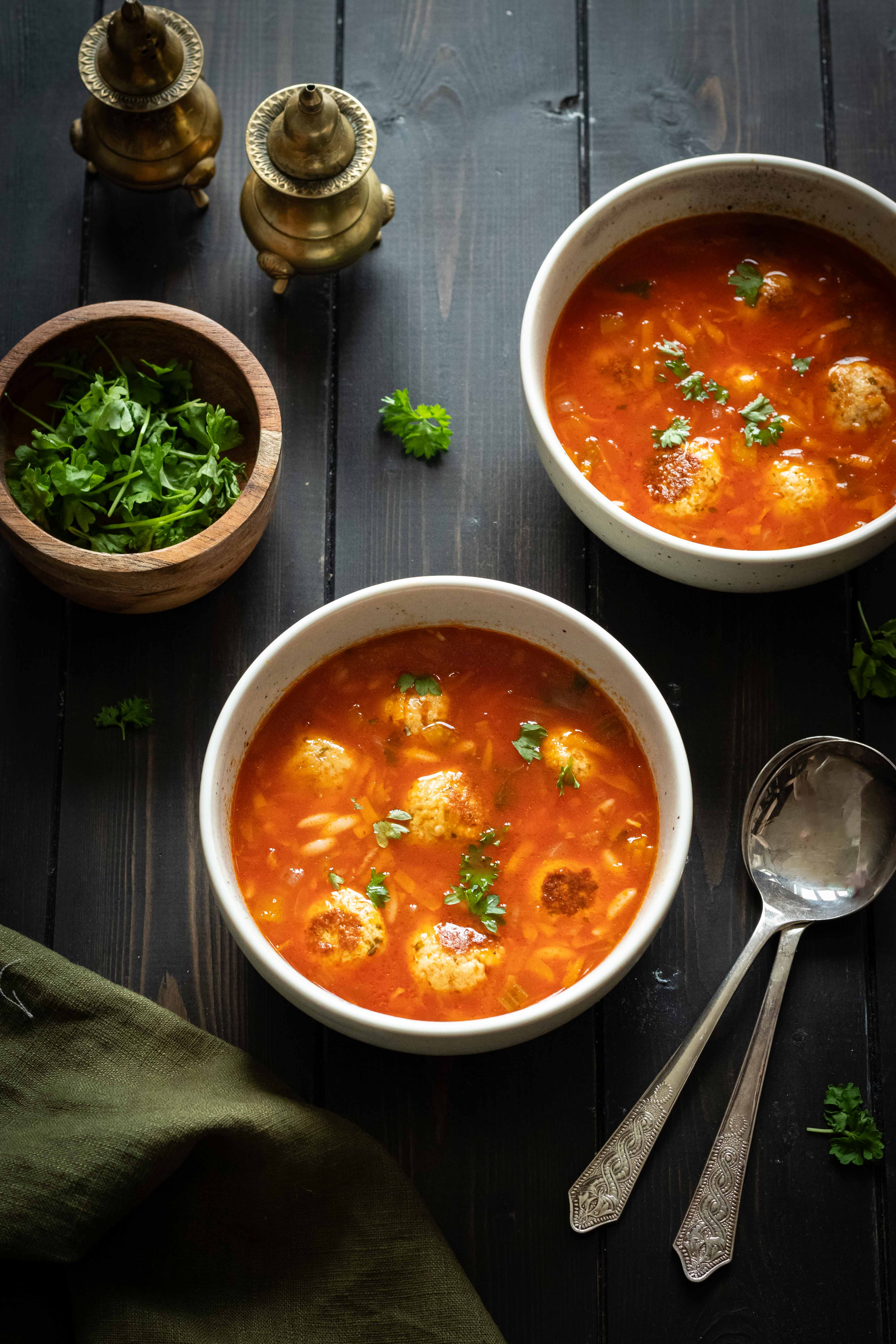 Chicken meatballs and orzo soup 