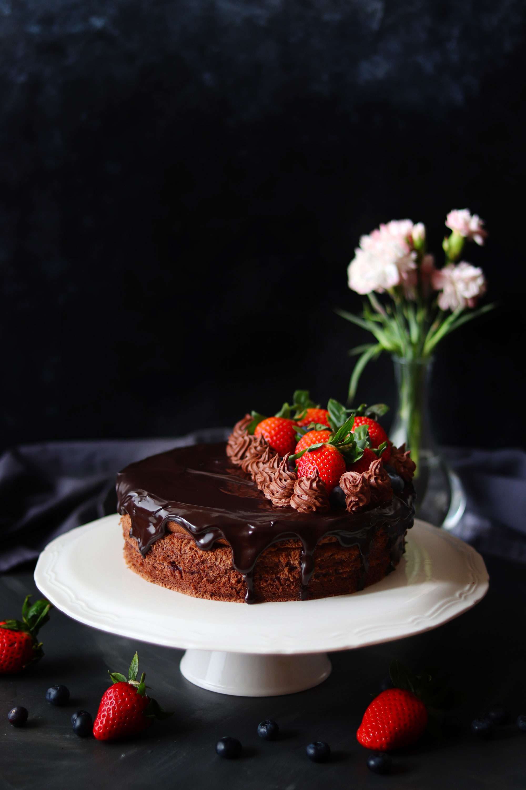 Chocolate chiffon cake, mocha cream frosting and dark chocolate ganache