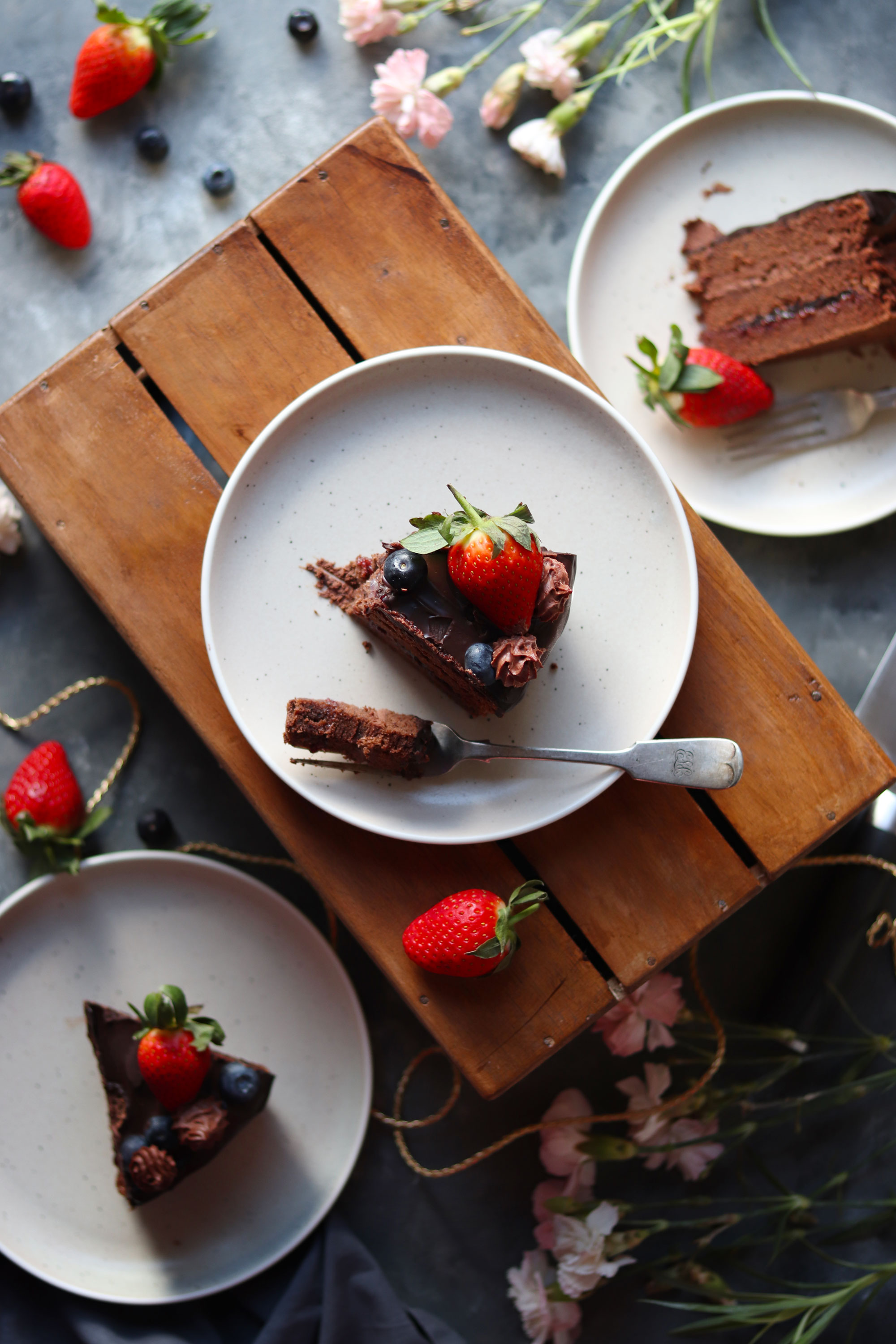 Chocolate chiffon cake, mocha cream frosting and dark chocolate ganache