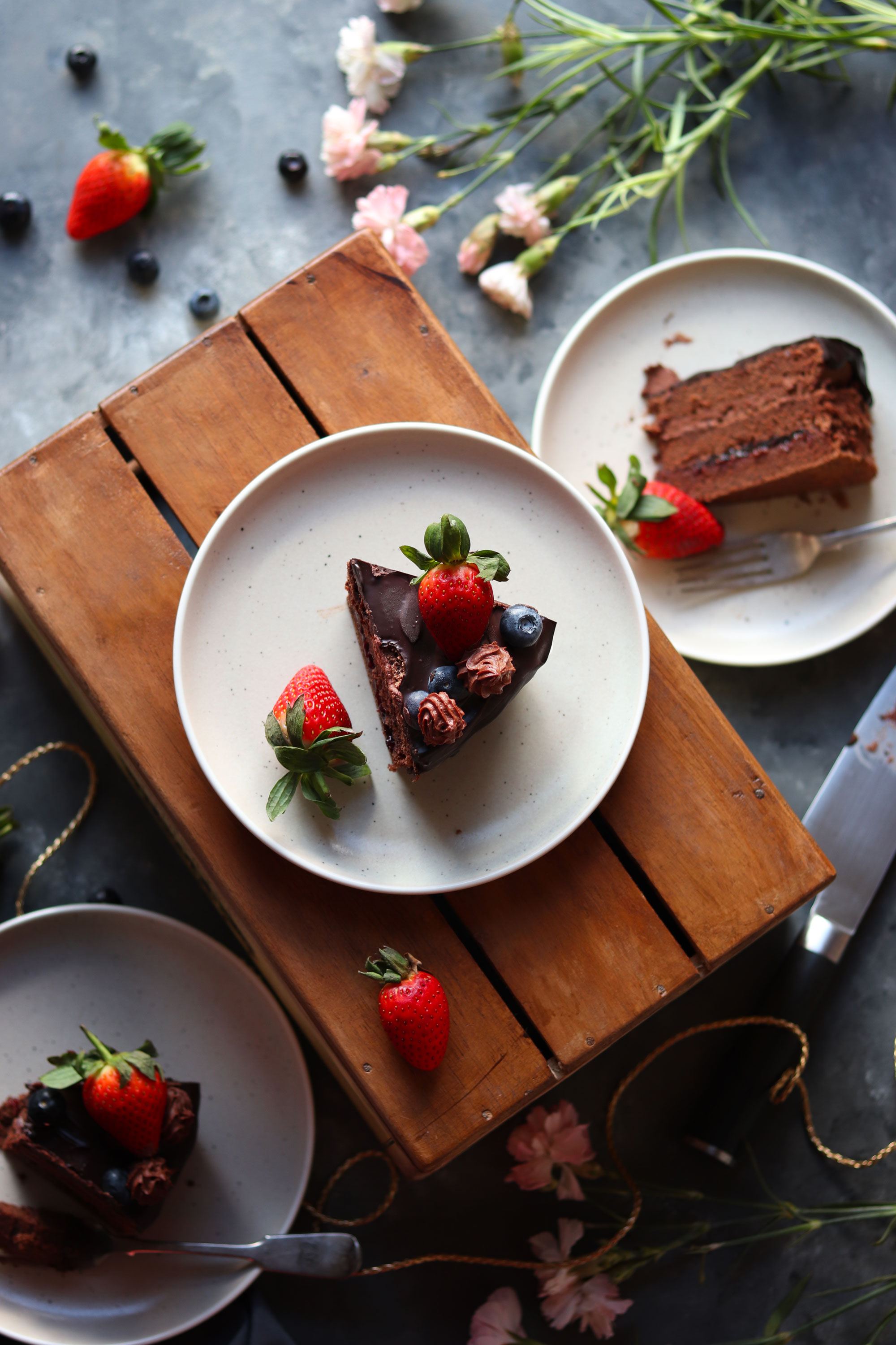 Chocolate chiffon cake, mocha cream frosting and dark chocolate ganache