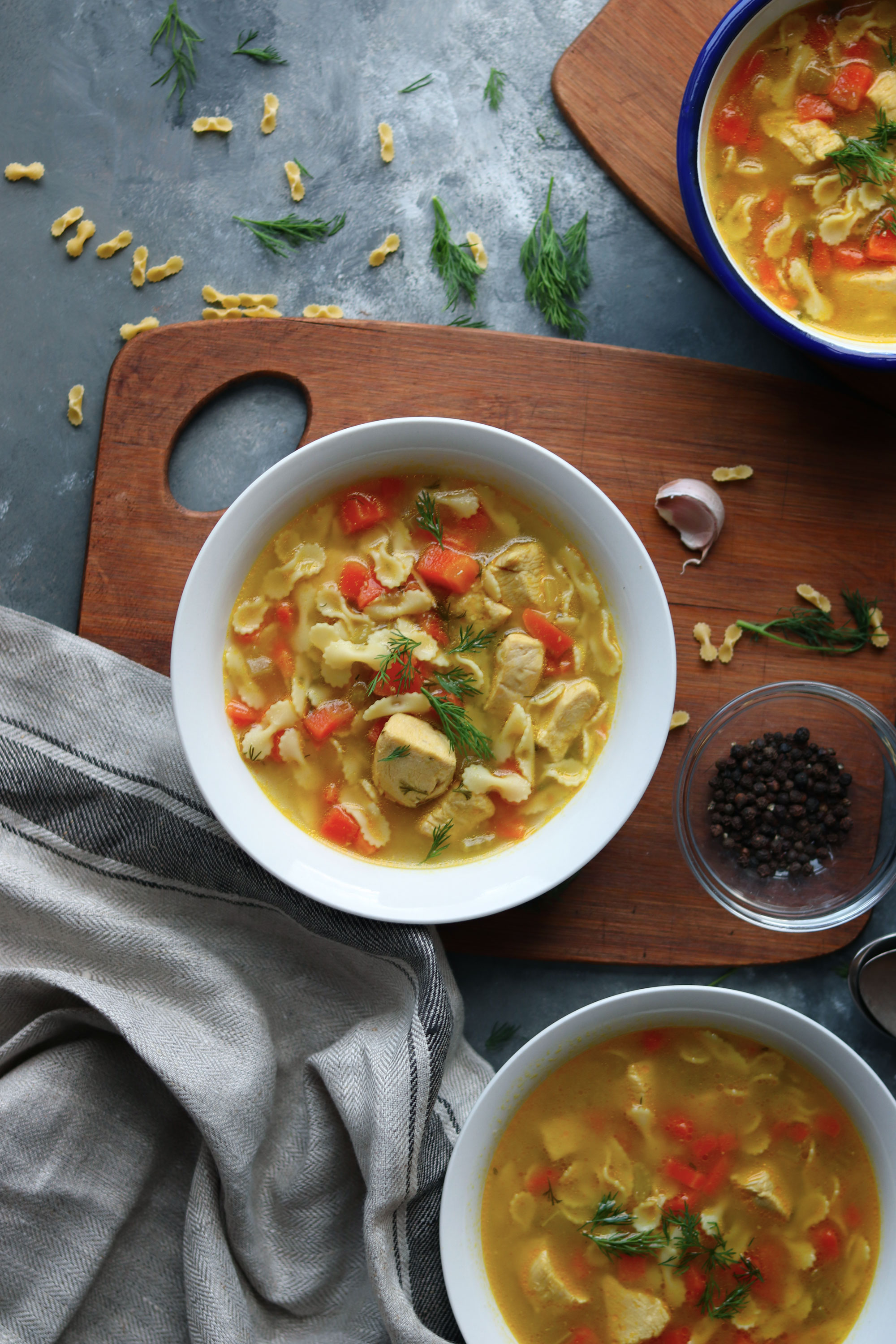 Chicken and veggies pasta soup