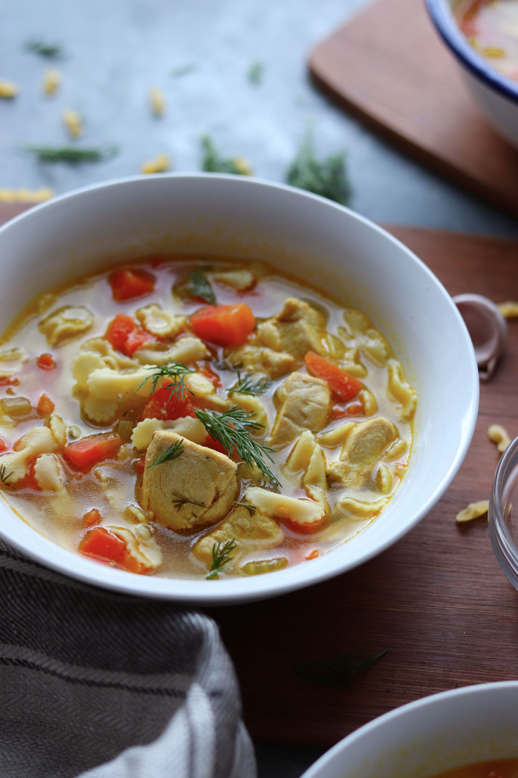 Chicken and veggies pasta soup