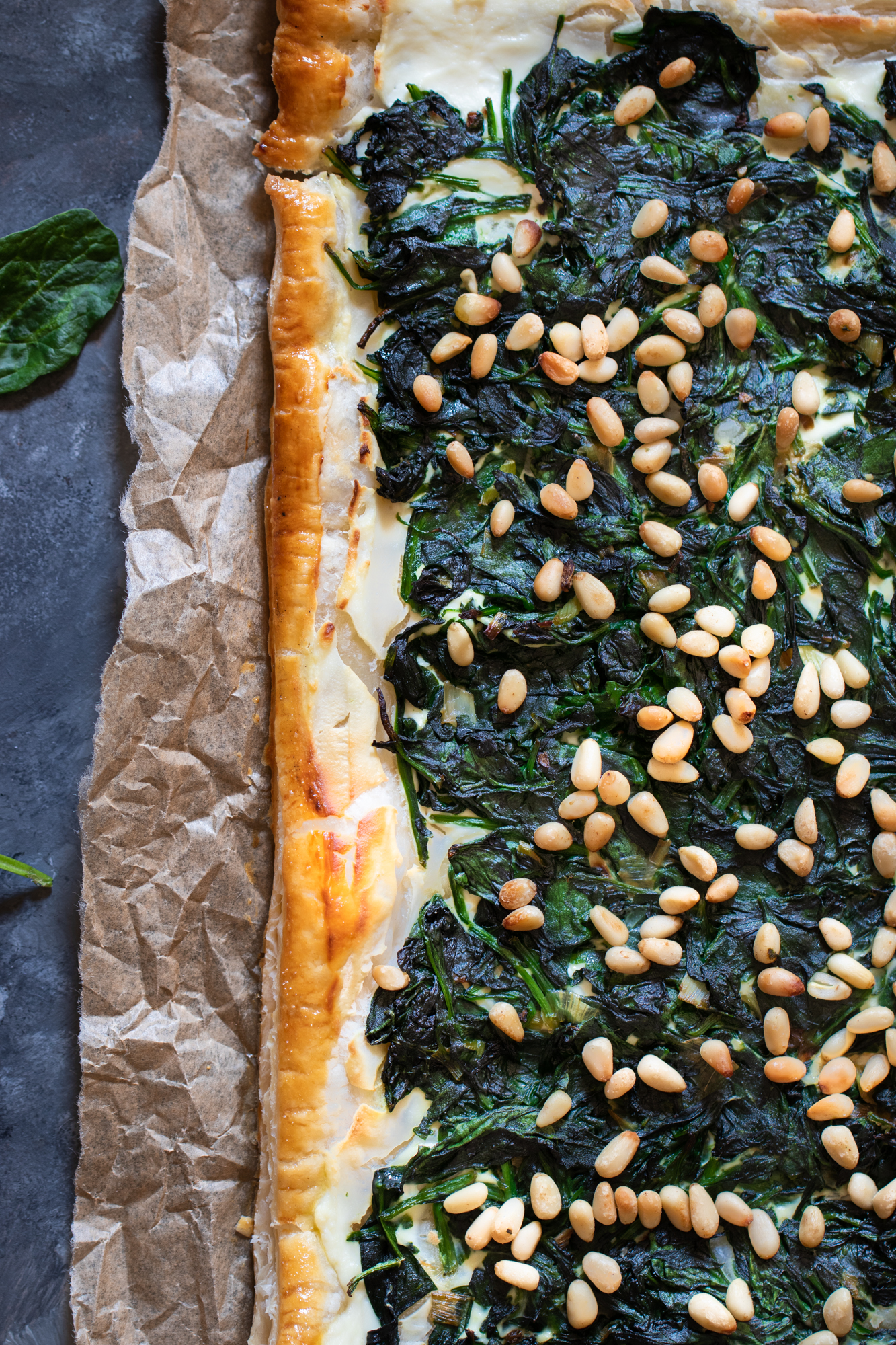 Spinach and ricotta tart with pine nuts