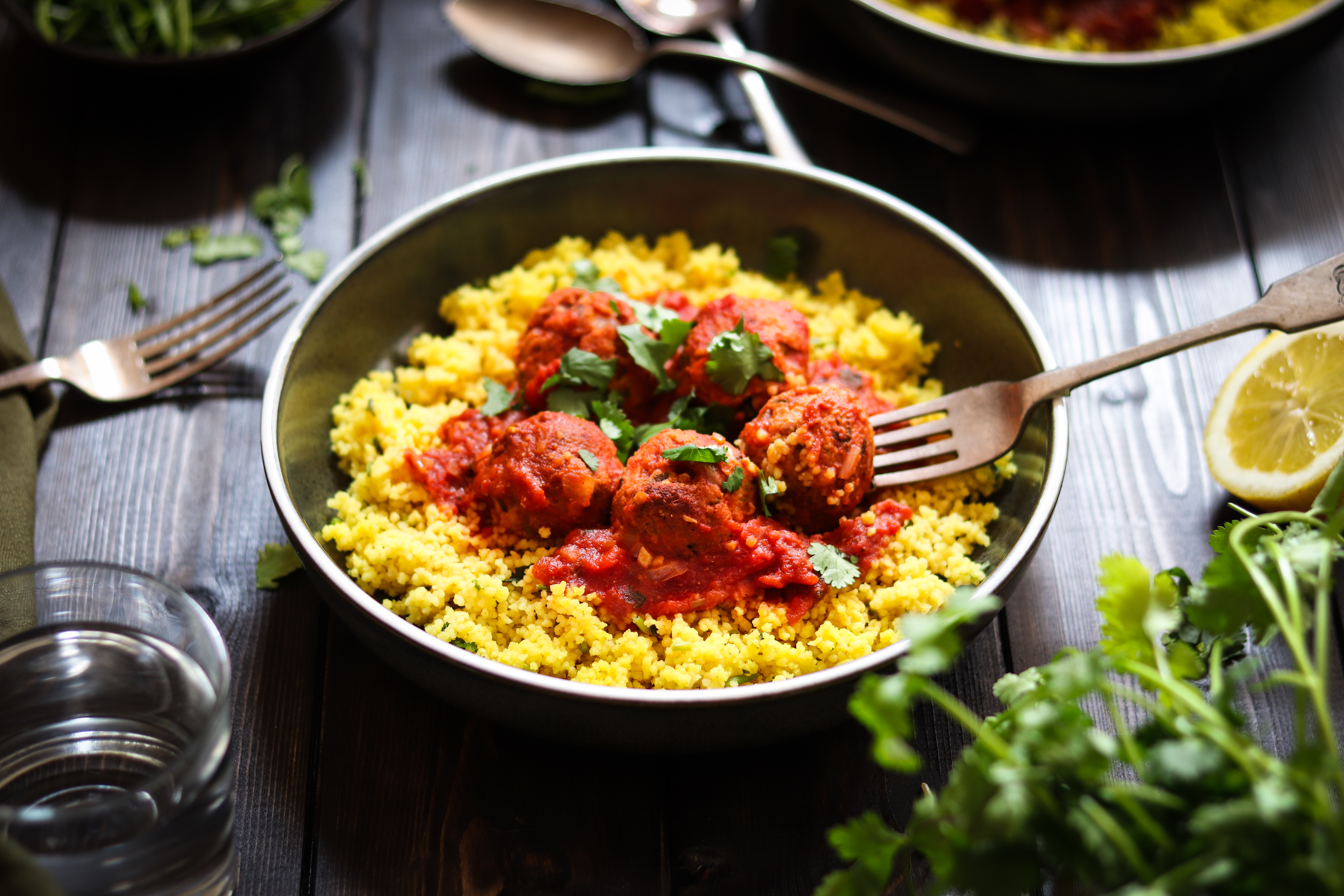 Moroccan Turkey meatballs with lemony couscous