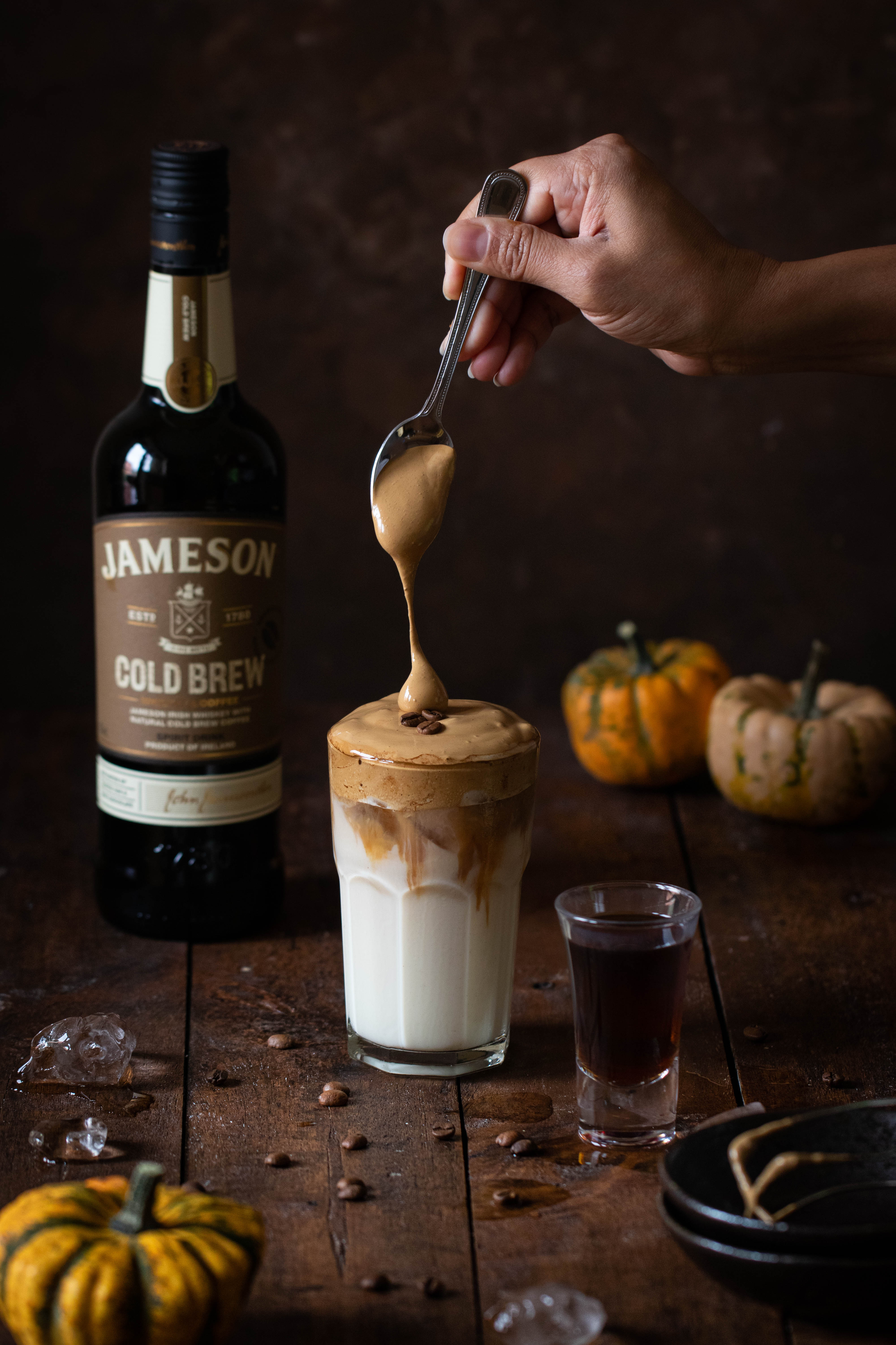 Pumkin spiced whipped coffee with whiskey