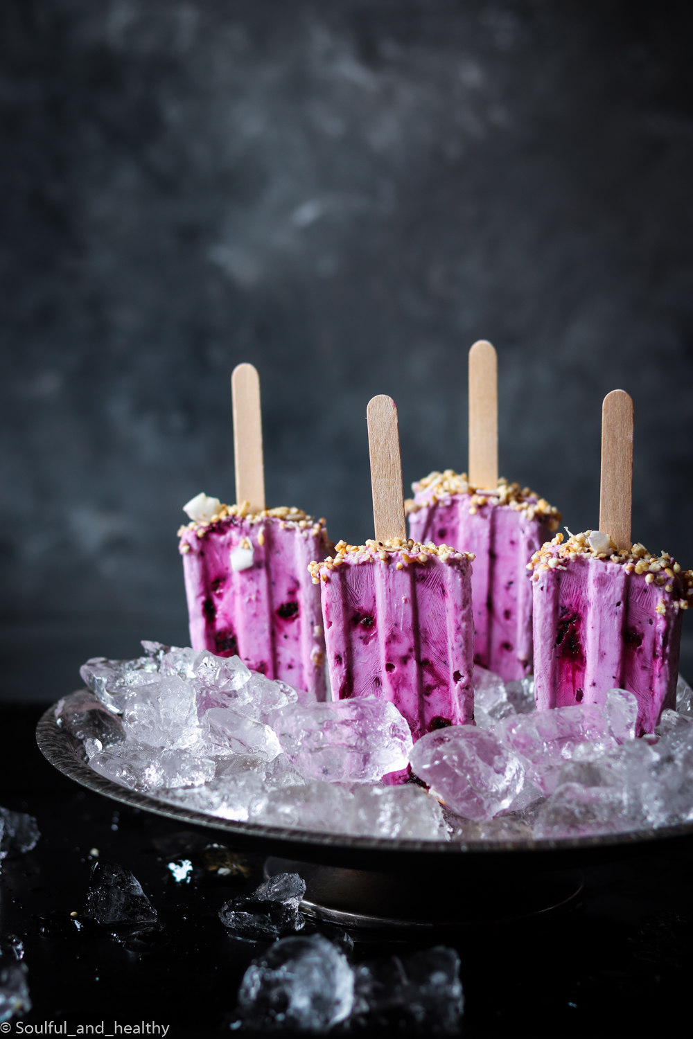 Blueberries and Greek yogurt popsicles