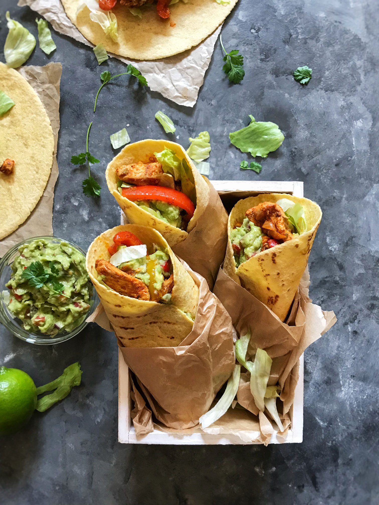 Chicken fajita with corn tortillas wrap