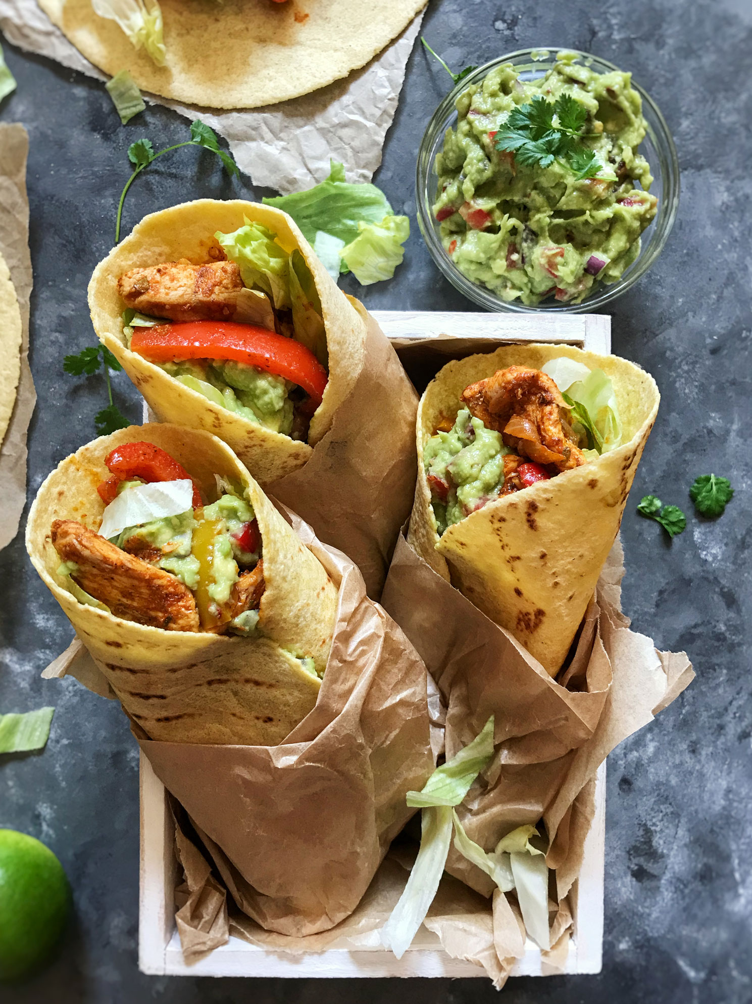 Chicken fajita with corn tortillas wrap