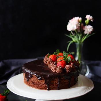 Chocolate chiffon cake, mocha cream frosting and dark chocolate ganache